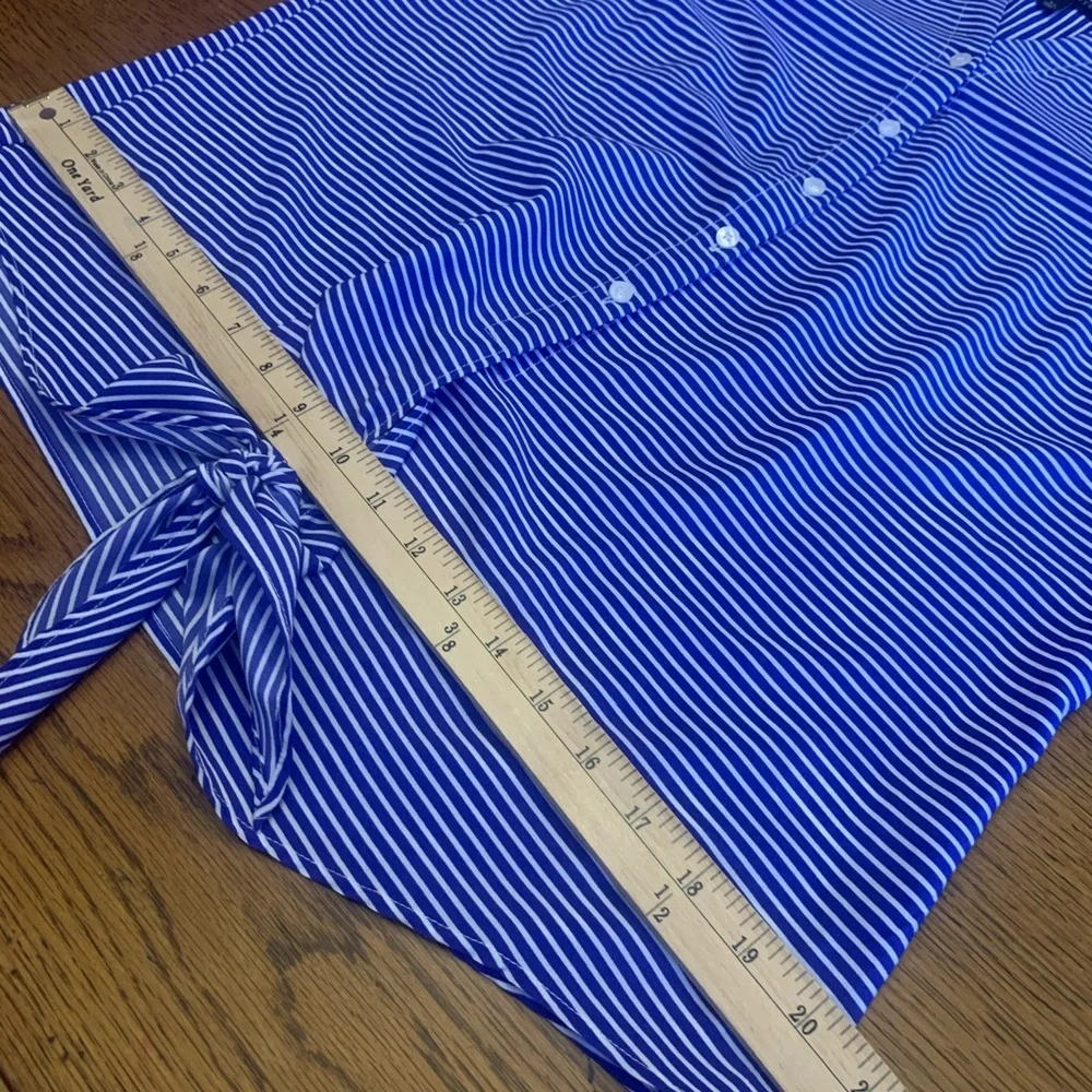 Talbots white and blue stripe tie front top - Picture 7 of 12